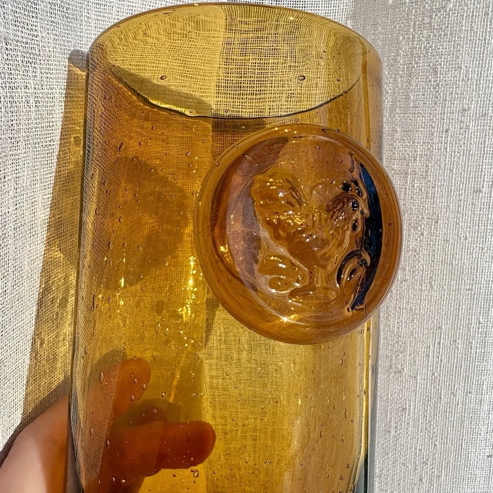 Vintage Pier‎ 1 hand blown amber glass rooster tumbler farmhouse set of 4
